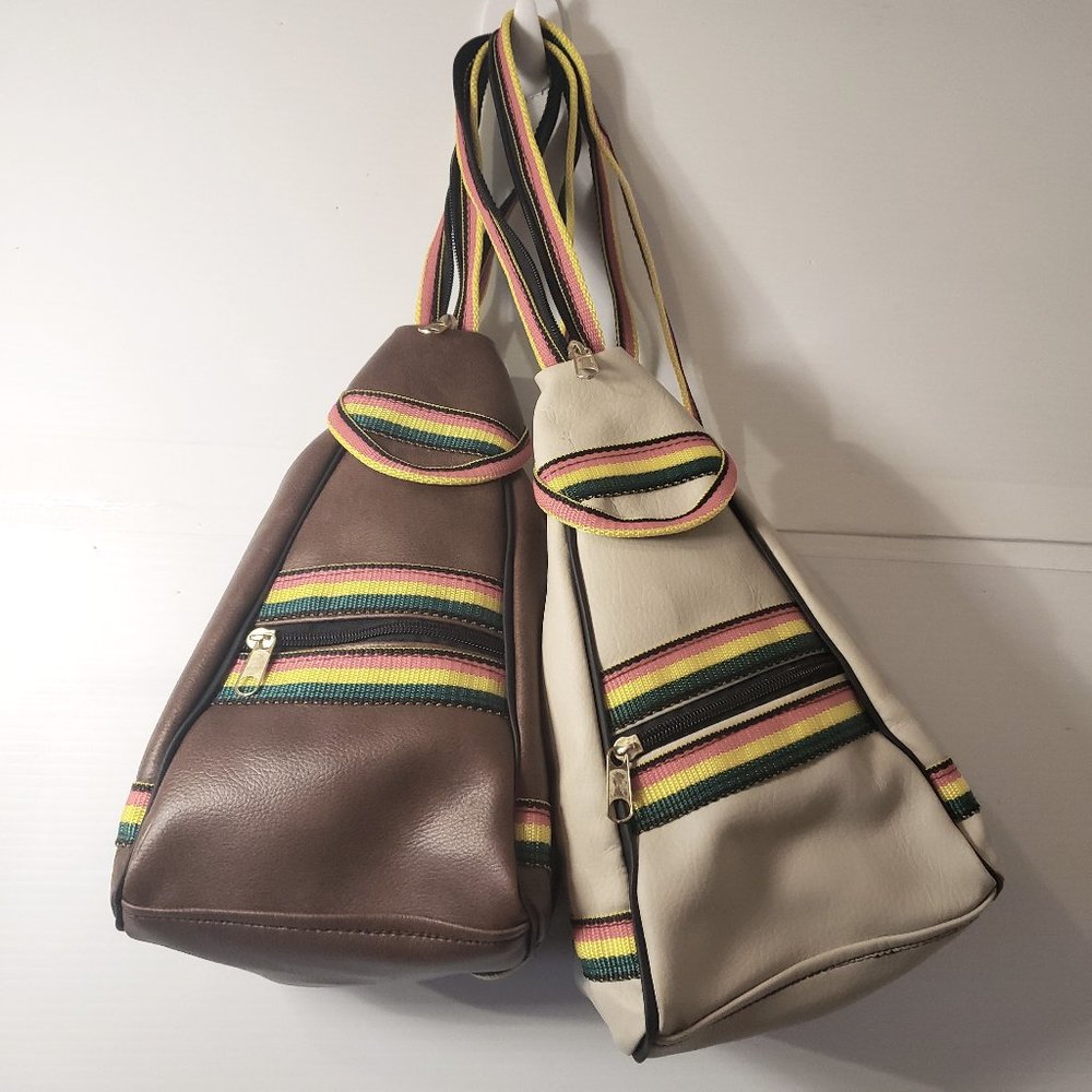 Mini Bags White Brown Leather-type shoulder strapped zippered pockets multicolor